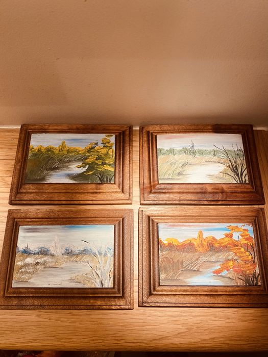 Obraz olejny na desce 4 szt