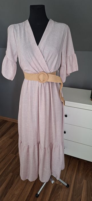 Długa sukienka z lnem- nowa