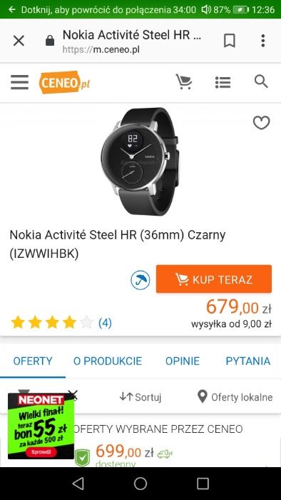 Zegarek WITHINGS / Nokia Stell HR 36mm Nowy Plus