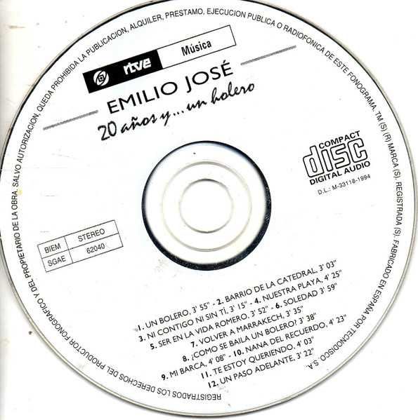 Emilio Jose 20 anos y un bolero CD