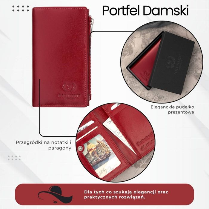 Portfel damski skórzany duży czerwony z ochroną RFID Paolo Peruzzi