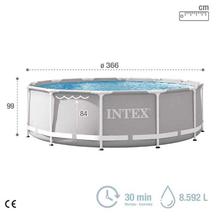 Piscina Redonda 3,6m x 0.99m Estrutura Prism Frame + Filtro, Escada, Cobertura, Tapete