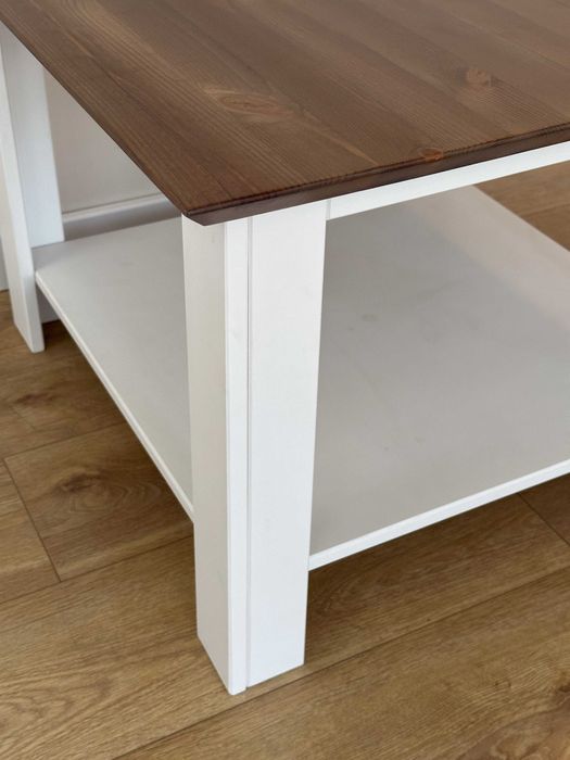 Biała ława sosnowa blat tabacco | uszkodzona, obita, przecena 1060 zł!