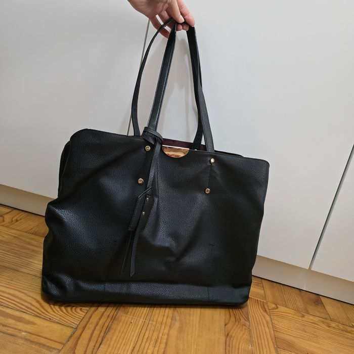 Torebka shopperka New look czarna bordowy środek