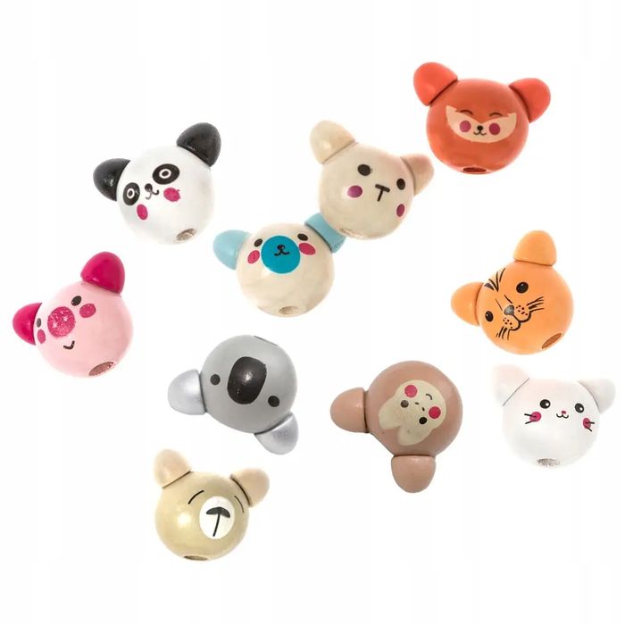 DREWNIANE KORALIKI 2CM 10 SZT SWEET ANIMALS dpCraft naturalne zwierzeta DIY. DpCraft. Nowy Produkt