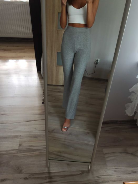 Dres damski  dzwony bluza kaptur szary wygodny