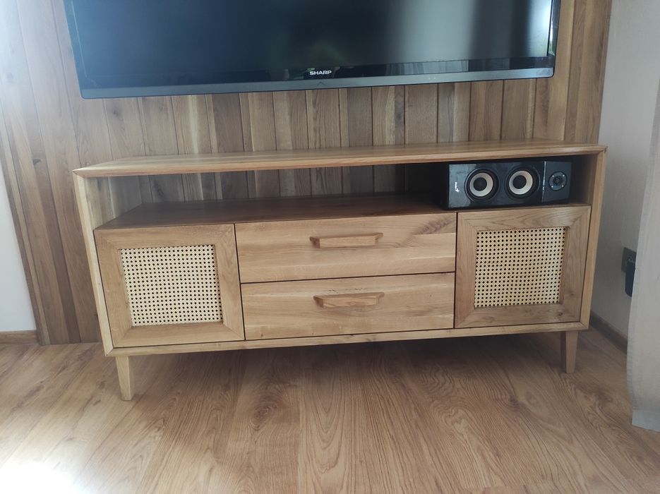 Komoda lita dębowa z ratanem