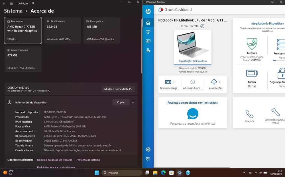 HP Elitebook 645 G11 Ryzen 7 7735U, 32gb, 512gb, Garantia