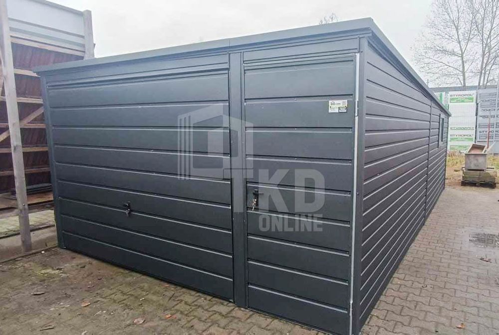 Garaż Blaszany 4X7 Brama Drzwi Okno Antracyt Dach Spad W Tył Tkd198