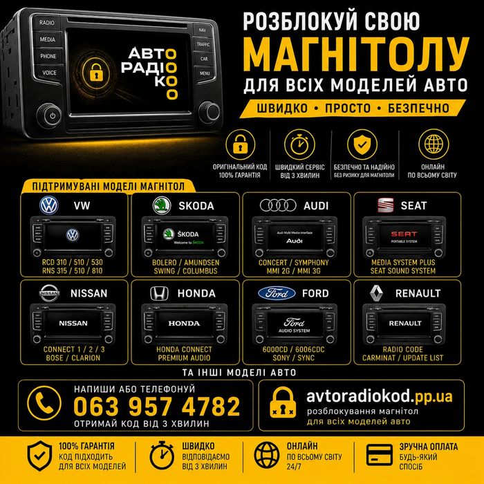 ‼️ПІН КОД Розблокування магнітоли VW SKODA NISSAN HONDA JEEP rns rcd