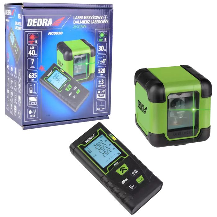 Zestaw Narzędzi -Laser Krzyżowy Zielony + Dalmierz Laserowy Mc0920