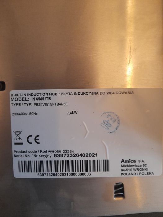 płyta indukcyjna AMICA IN 6540ITB