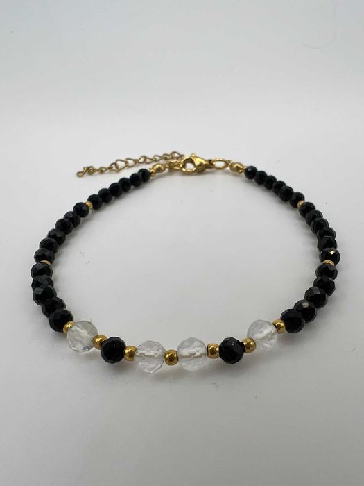 Bransoletka ochronna – Czarny Turmalin & Kryształ Górski | Rękodzieło