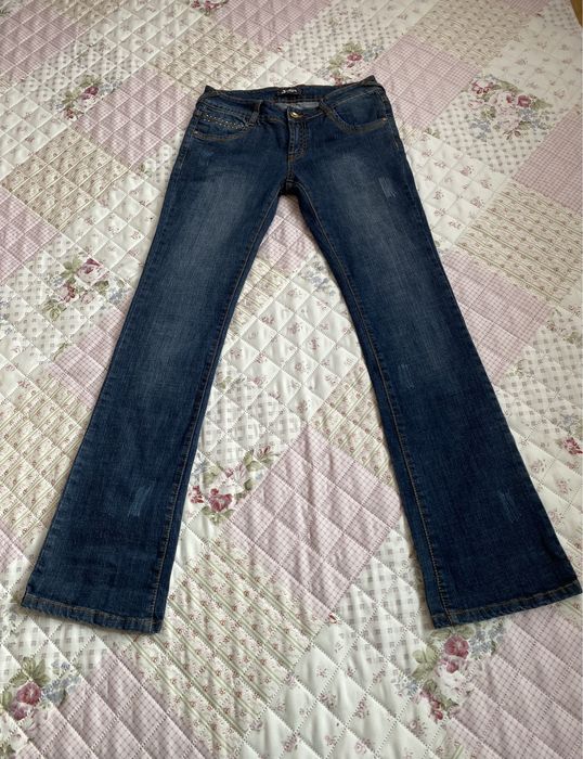 Jeansy granatowe elastyczne M 38 zdobienia flare bootcut vintage y2k