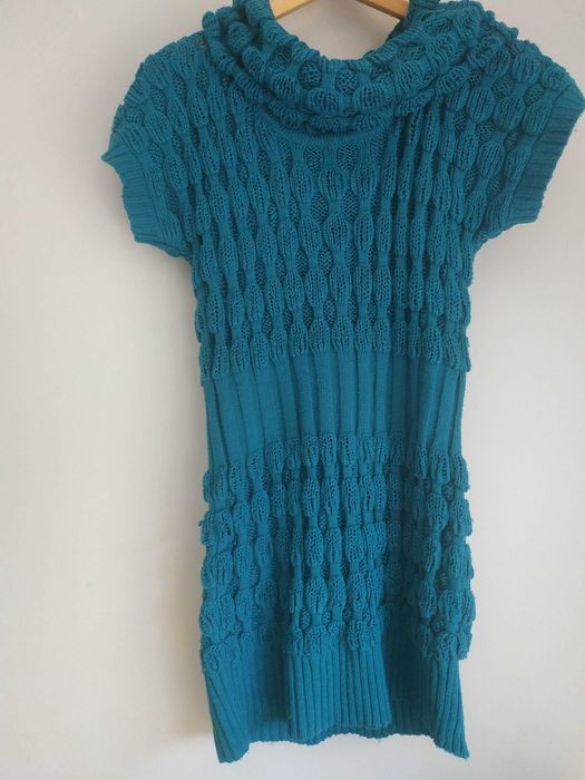 Sweter golf sukienka 36/S tunika zieleń
