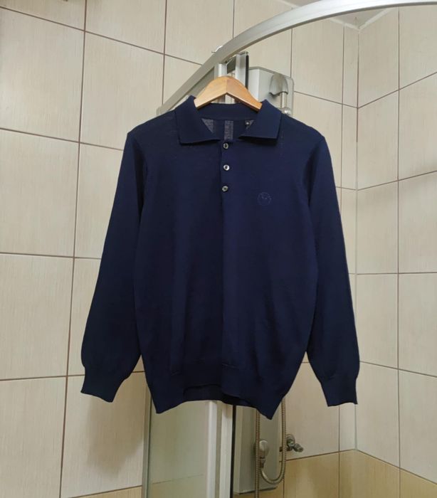 Sweter klasyczny M kardigan męski granatowy ciemny niebieski  wełniany