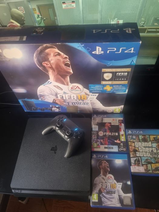 Ps4 slim 1Tb + comando  + Gta V + 2 jogos extra + Caixa - Tudo IMPECÁVEL  !!