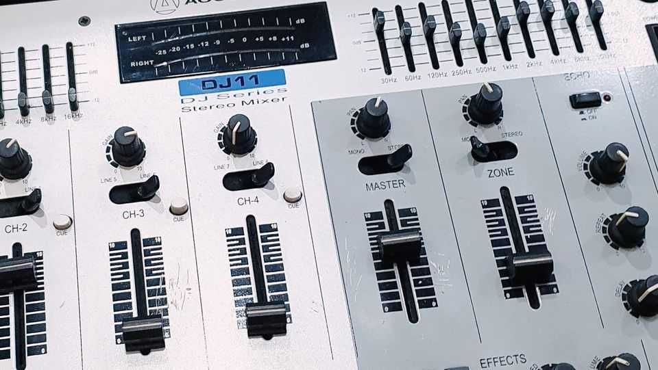 Stereo Mixer / DJ Mixer Acustica DJ11 para som ambiente e eventos