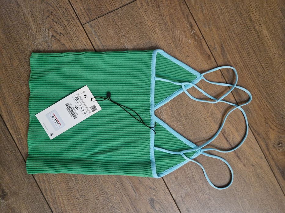 Top Zara verde e azul M