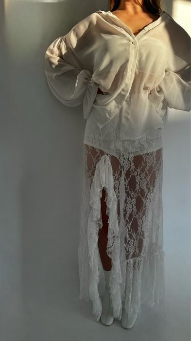 Спідниця з мережива з шортами | Спідниця з гіпюру біла, чорна