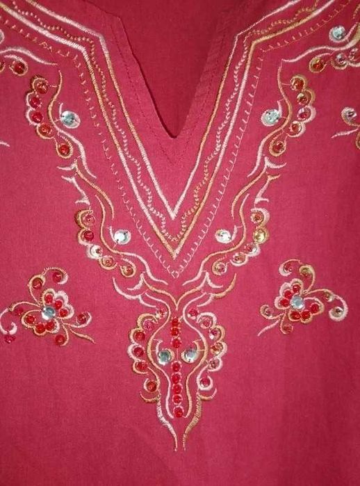 Túnica vermelha e dourada bordada, de algodão, XL