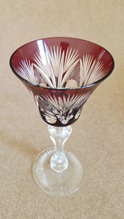 Piękny, duży, przedwojenny, kryształowy kieliszek do wina
