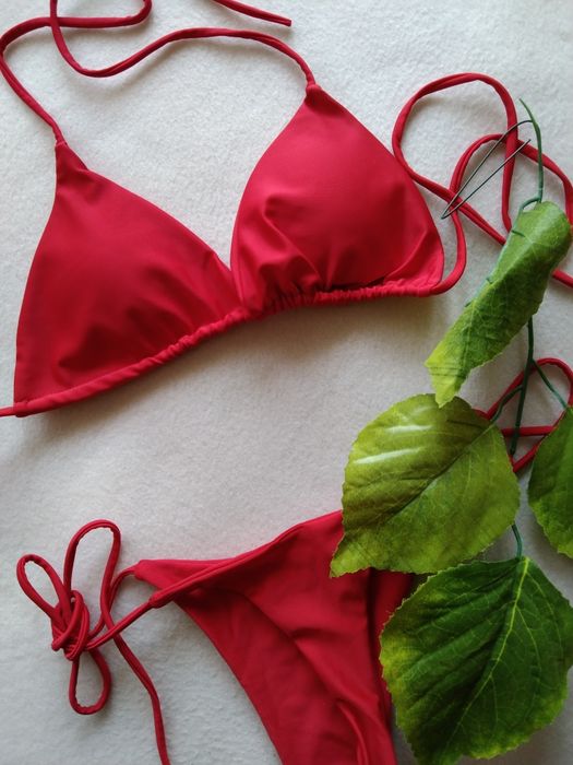M 38 Seksowny czerwony strój kąpielowy kostium dwuczęściowy komplet