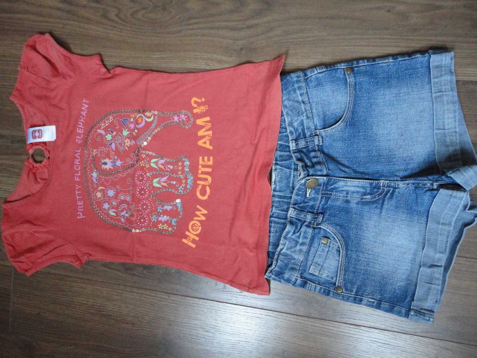 Calção ganga + t-shirt C&A 9/10 anos - Envio grátis