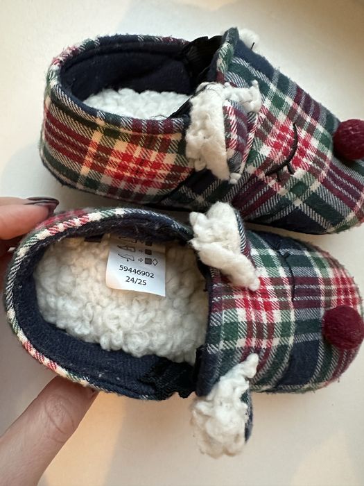 Капці тапочки домашні дитячі новорічні в клітинку вушка 24/25