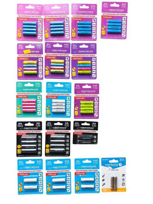 Akumulatorki AAA AA everActive & Esperanza Rechargeable 1000mAh 2600mAh R3 R6
