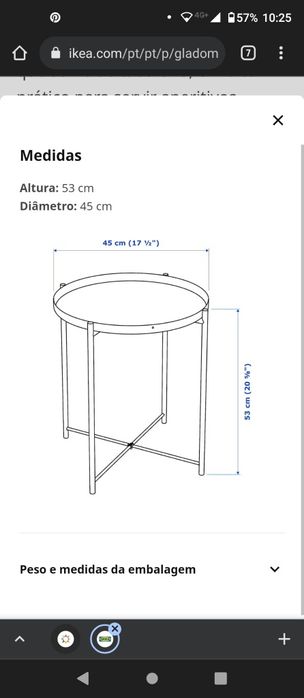 Mesa lateral IKEA azul 45cm