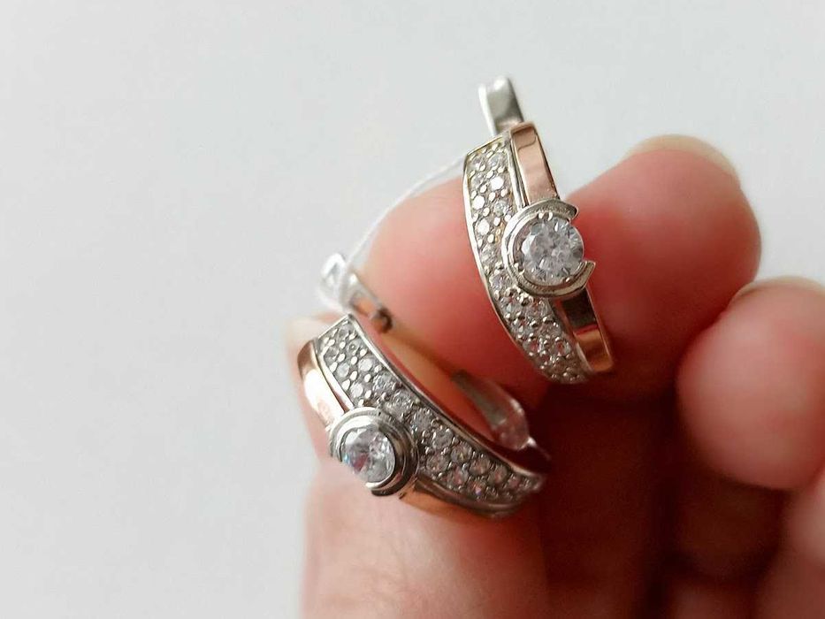 Серьги серебро 925 дсту + золото 375 дсту, с золотыми пластинами