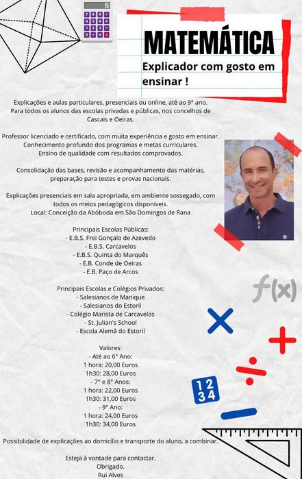 Explicações de Matemática até 9° ano e MACS 10°/11° anos