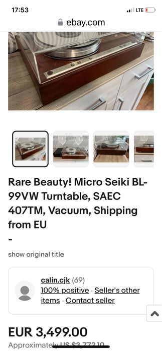Виниловый LP проигрыватель Micro seiki BL99 с вакуумным прижимом