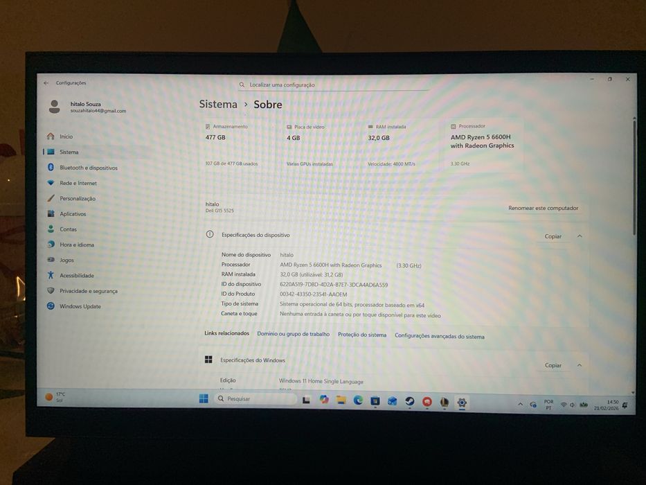 Dell G15 5525 Gaming Ryzen RTX Portátil 630€ Excelente Estado