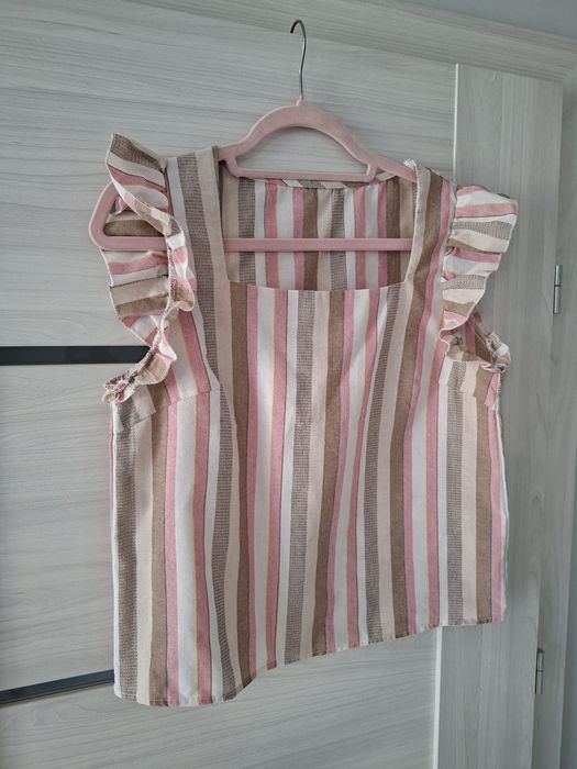 Kolorowa bluzka paski falbanka shein M