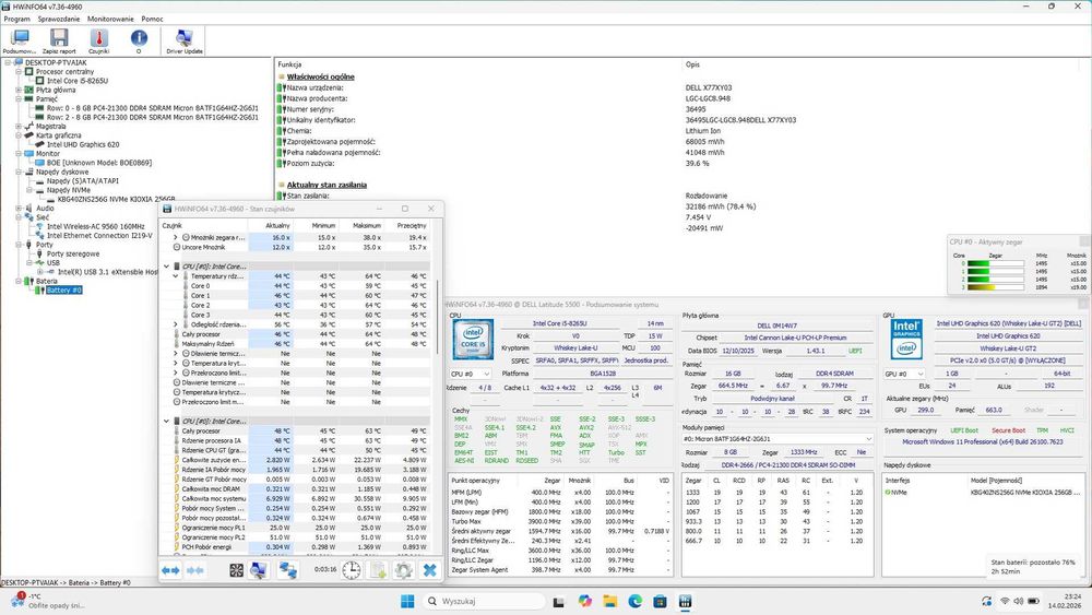 OKAZJA Dell Latitude 5500 i5 8gen 15'6FHD 8/256GB Win11 bat4h HDMI