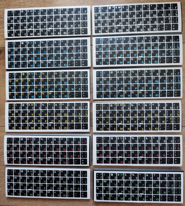 Наклейки наліпки нестираємі на клавіатуру прозорі, чор/біл/сір фон