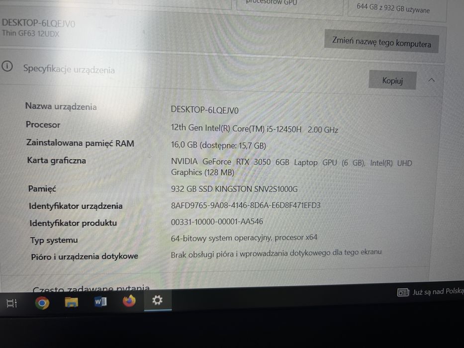 Sprzedam laptop MSI