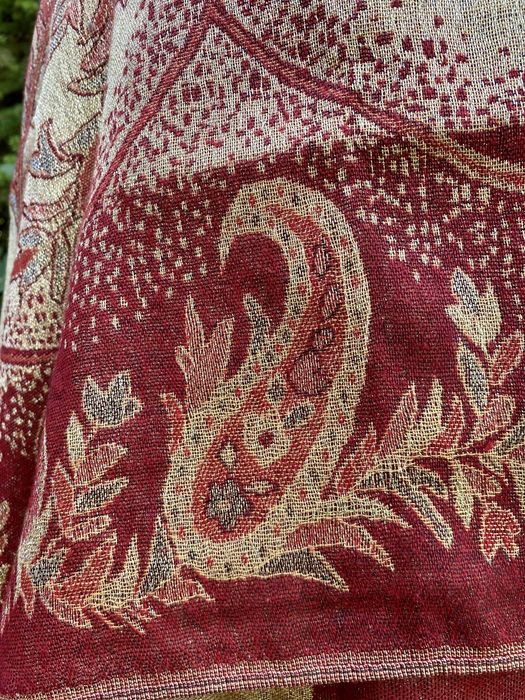 Elegancki szal bordowo-złoty z pashminy i jedwabiu