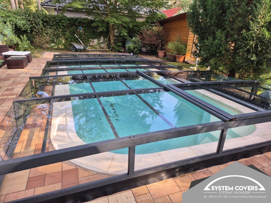 Zadaszenie basenowe basenu przykrycie 370 x 640 x 55 cm