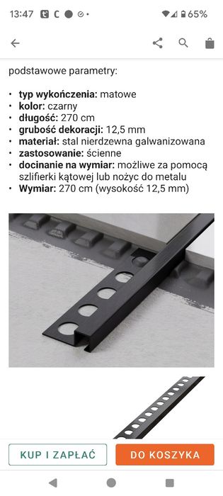 PROFIL NAROŻNY Q CZARNY MATOWY 270cm (wysokość 12,5mm)