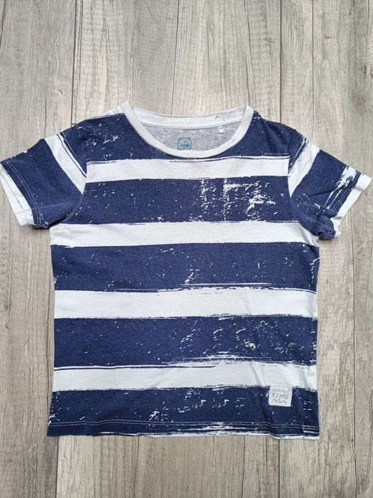 Biało-niebieska bluzka chłopięca na krótki rękaw, t-shirt, Smyk 116