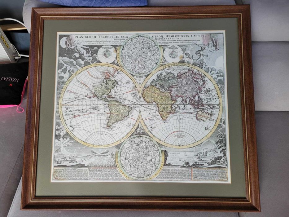 Wydruk mapy Świata Planiglobii Terrestris Cum - obraz w ramie Warszawa