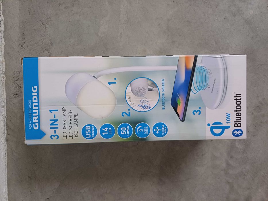 Grundig Lampada de Secretaria LED 3 em 1 carregador sem fios coluna BT