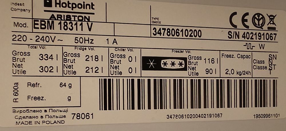 Frigorífico Ariston Hotpoint