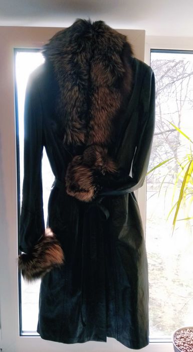 Пальто женское кожаное #плащ #чернобурка