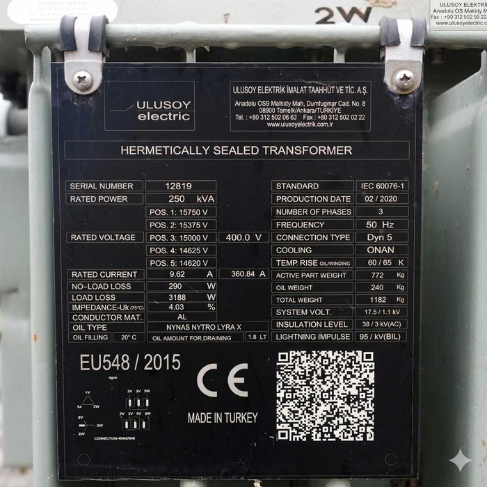 Transformator Hermetyczny 250kVA (2020r.) + Przekładniki Prądowe