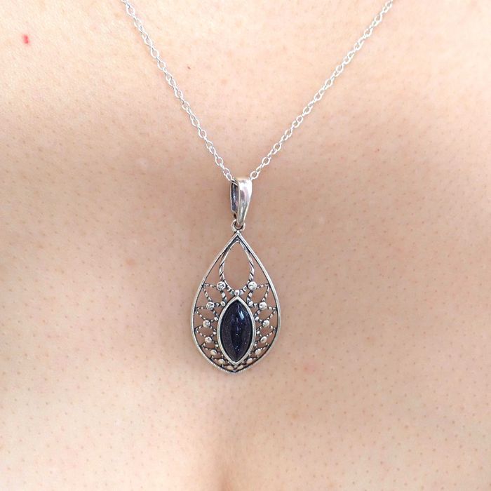 Komplet srebrnej biżuterii. Próba 925. Kamień Noc Kairu.