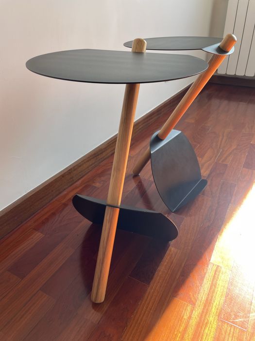 Par Mesas de Cabeceira Metal e Madeira L’Nera